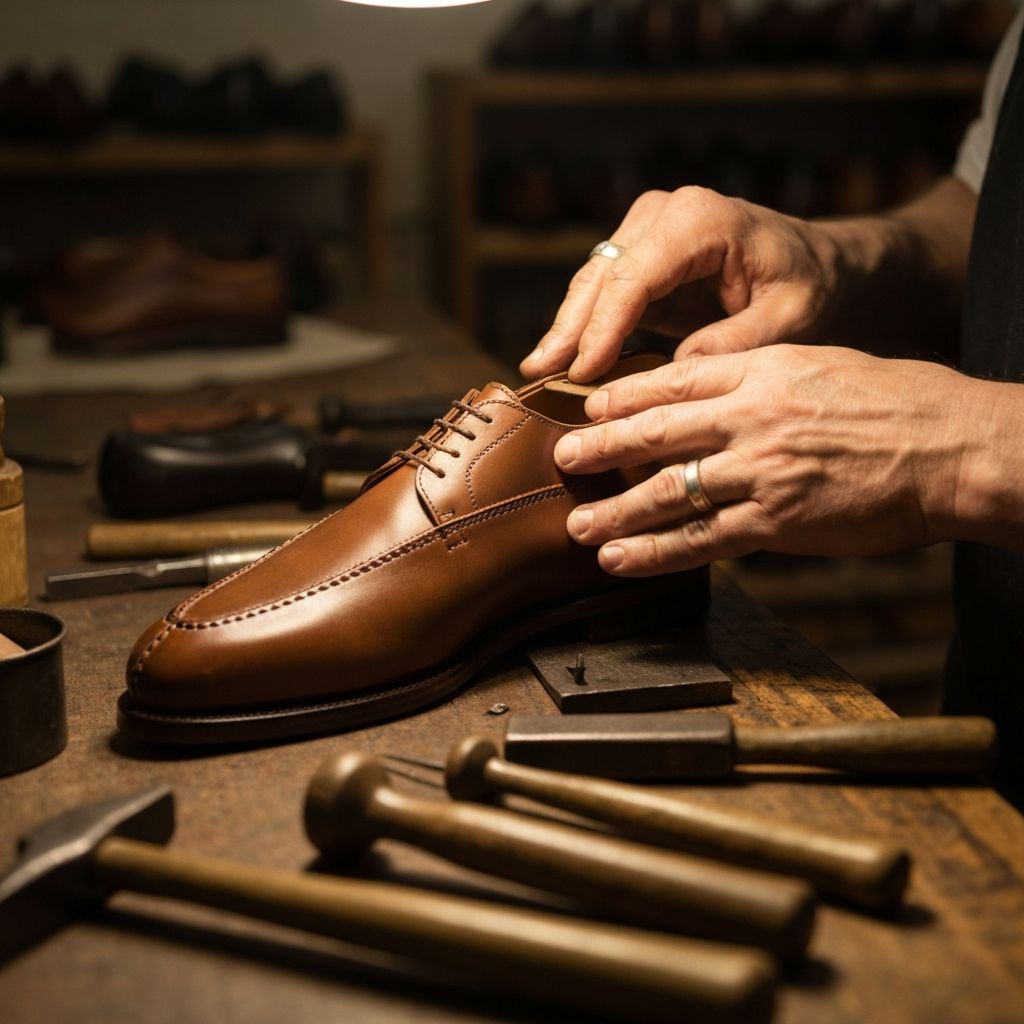 Artisan crafting premium leather shoes at Glamberg India
